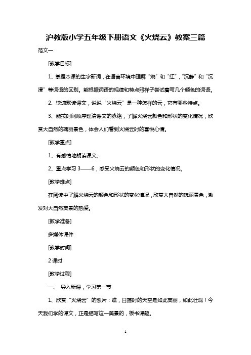 最新整理沪教版小学五年级下册语文《火烧云》教案范文