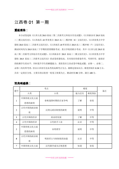 (解析)江西卷01(第01期)高三历史名校试题精选重组