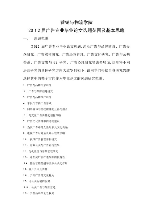 2012届广告学专业毕业论文选题