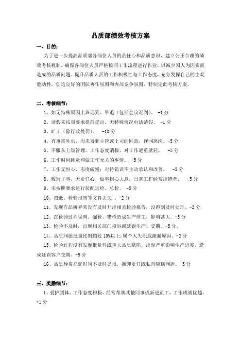 品质部绩效考核方案