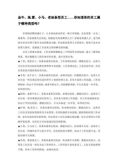 金牛、地.雷、小马、老油条型员工……你知道你的员工属于哪种类型吗？