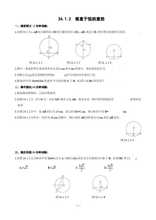人教版九年级上24.1.2-垂直于弦的直径精选练习题及答案