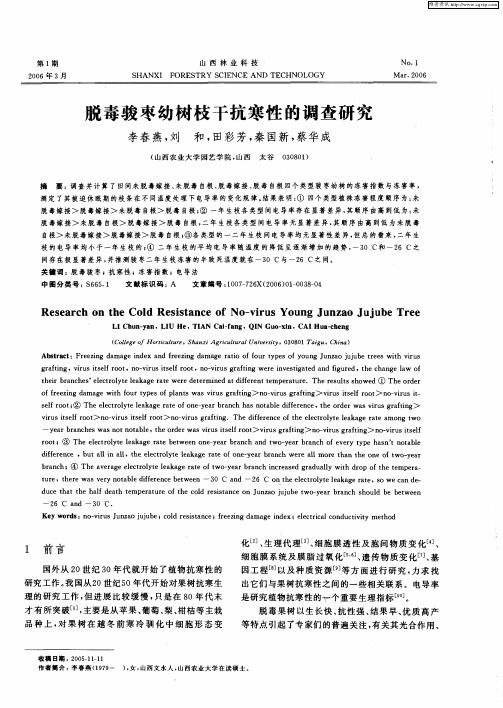 脱毒骏枣幼树枝干抗寒性的调查研究