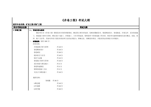 井巷工程考试大纲
