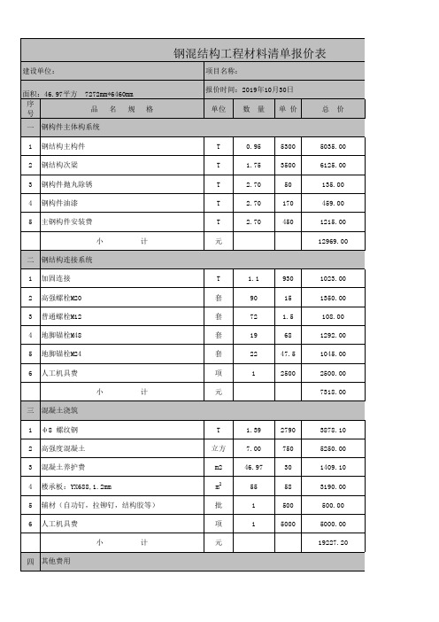 钢混结构工程报价表