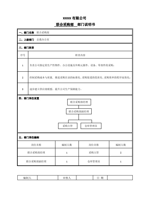 采购部部门及岗位说明书