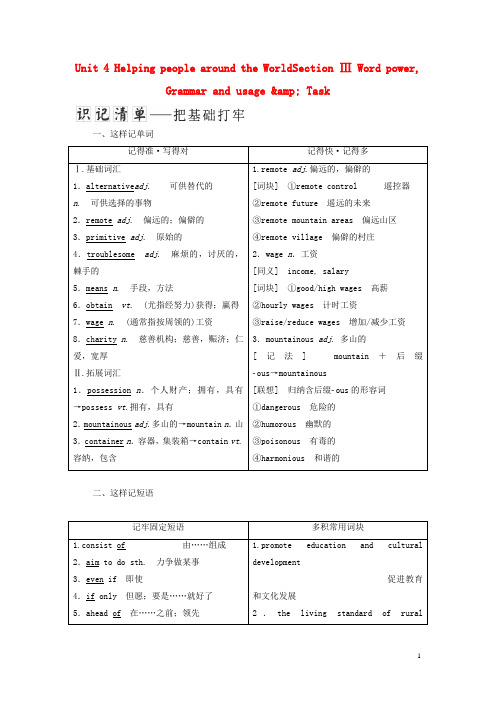 2017_2018学年高中英语Unit4HelpingpeoplearoundtheWorldSectionⅢWordpower,Grammarandusage