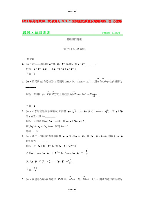 2021年高考数学一轮总复习 5.3 平面向量的数量积题组训练 理 苏教版