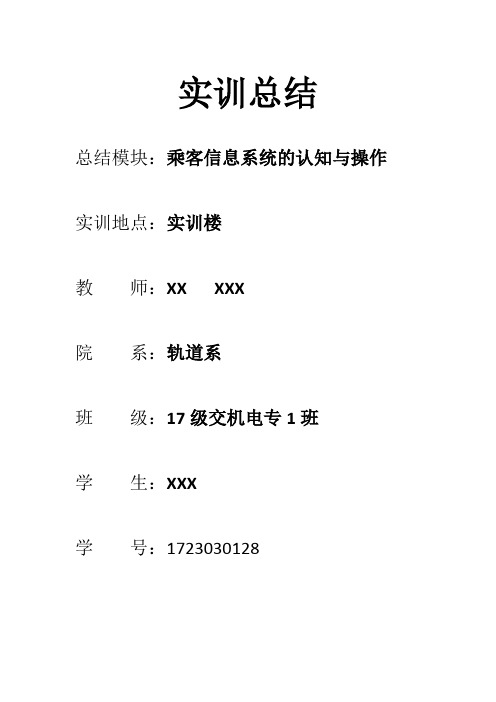 乘客信息系统的认知与操作总结