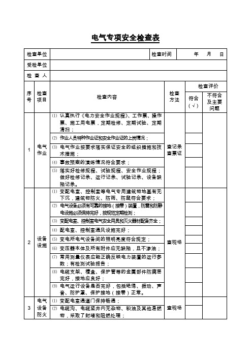 电气专项安全检查表