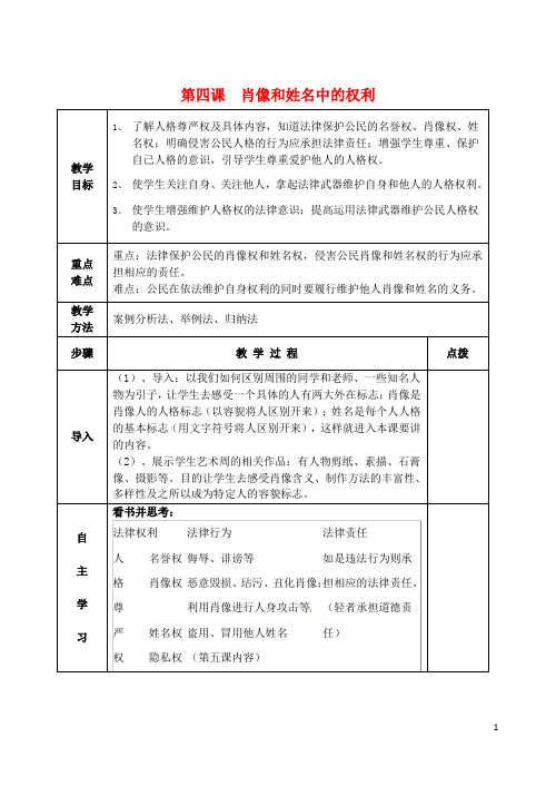 江苏省南京市上元中学八年级政治下册 4.2 肖像和姓名中的权利教案 新人教版