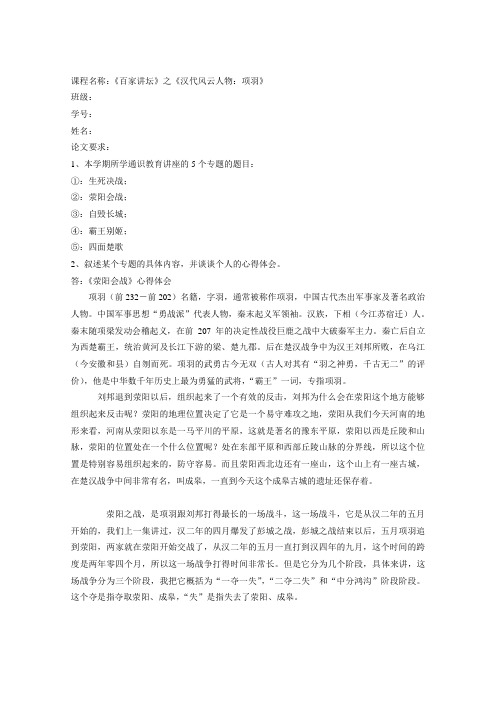 华人纵横天下2 选修课论文  项羽
