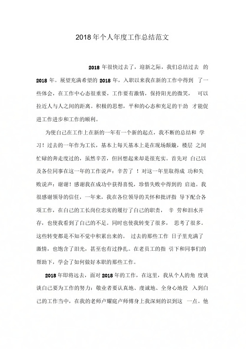 2018年个人年度工作总结范文