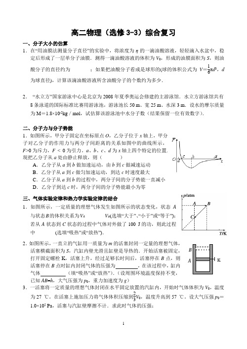 物理选修3-3综合复习