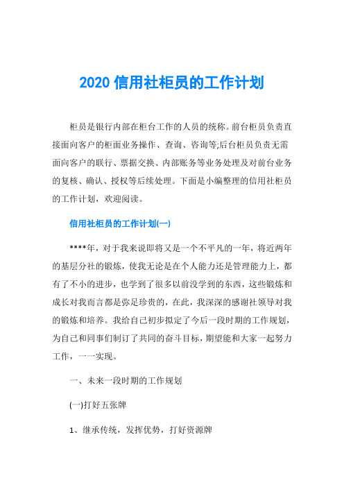 2020信用社柜员的工作计划