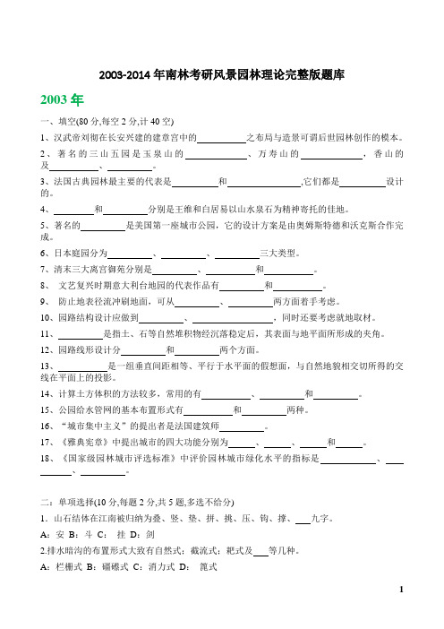 2003-2014年南林考研风景园林理论完整版题库
