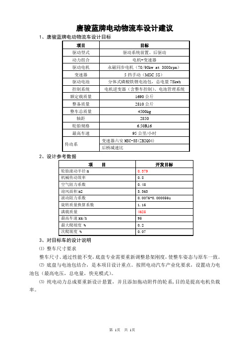 唐骏蓝牌电动物流车设计任务