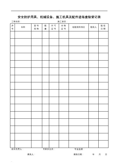 安全防护用具、机械设备、施工机具及配件进场查验登记表