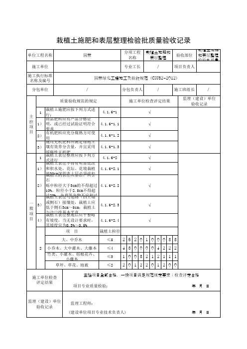 栽植土施肥和表层整理检验批质量验收记录(最新版)