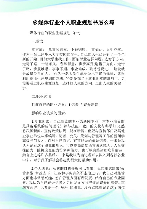 多媒体行业个人职业筹划书怎么写.doc