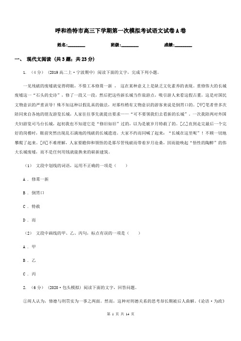 呼和浩特市高三下学期第一次模拟考试语文试卷A卷
