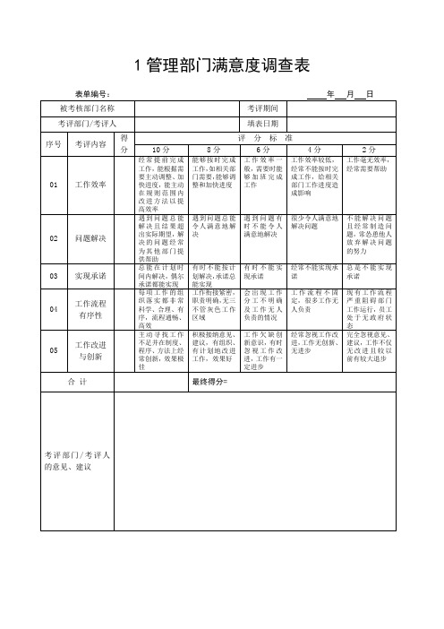 管理部门满意度调查表(部门)