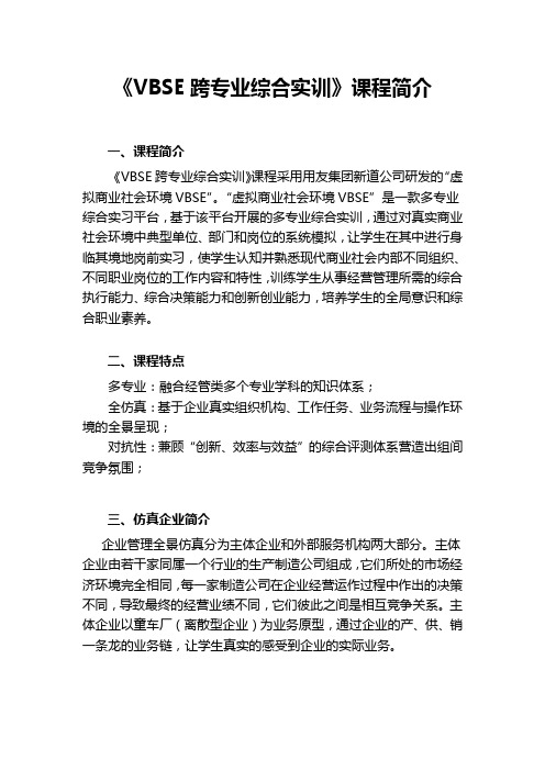 《VBSE跨专业综合实训》课程简介