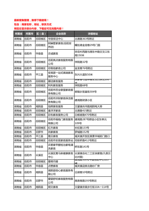 新版湖南省岳阳市家政服务企业公司商家户名录单联系方式地址大全73家