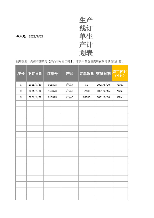 生产线订单生产计划表Excel模板