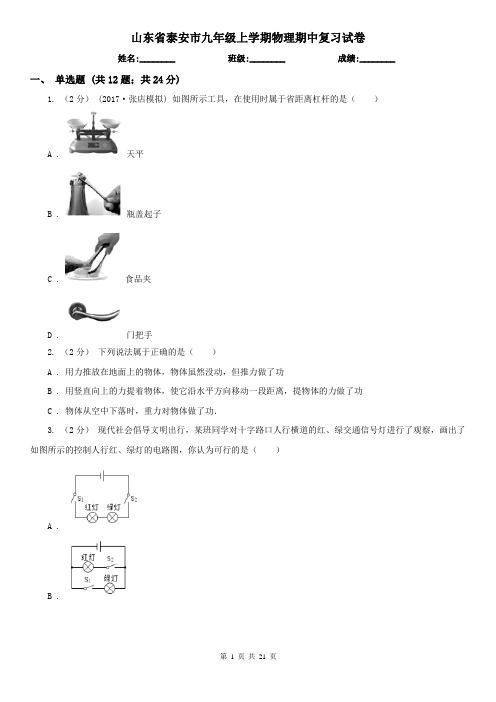 山东省泰安市九年级上学期物理期中复习试卷