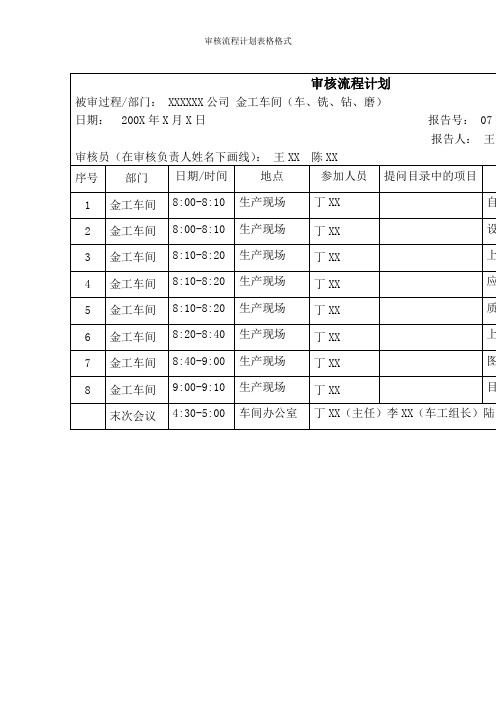 审核流程计划表格格式