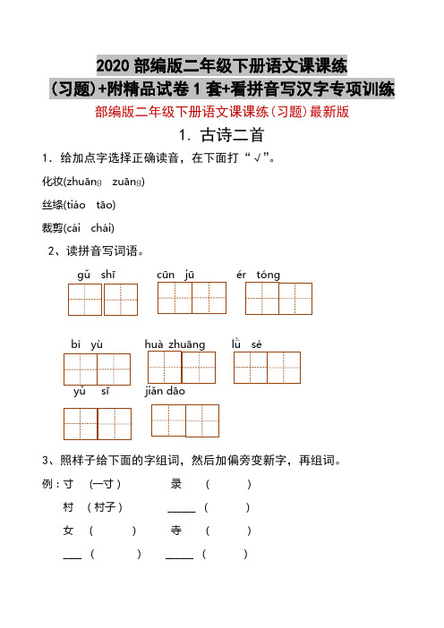 2020部编版二年级下册语文课课练(习题)最新版,附精品试卷1套+看拼音写汉字专项训练
