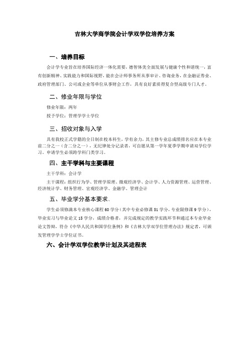 吉林大学商学院会计学双学位培养方案