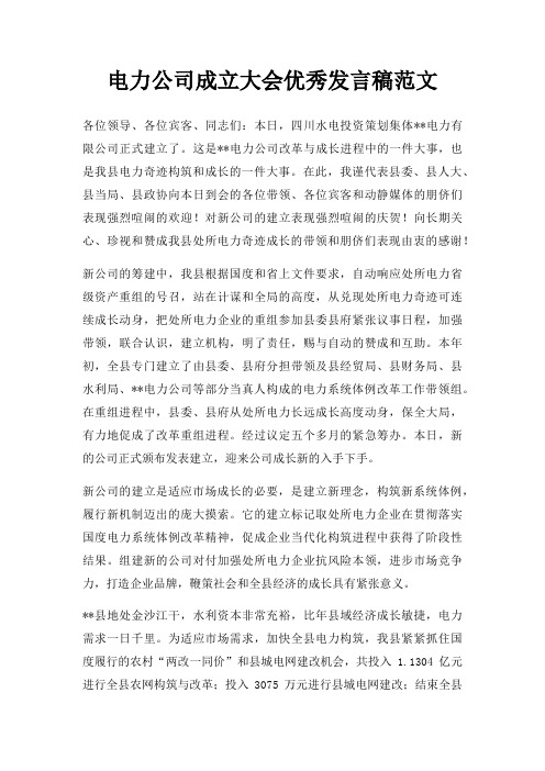 电力公司成立大会优秀发言稿三篇