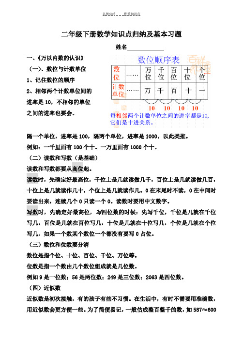 青岛版五四制二年级数学下册知识点归纳及基本习题