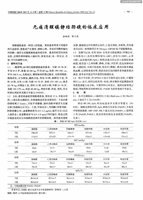 无痛清醒镇静结肠镜的临床应用