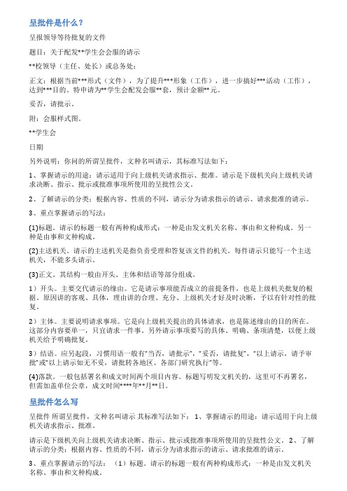 呈批件范文钱