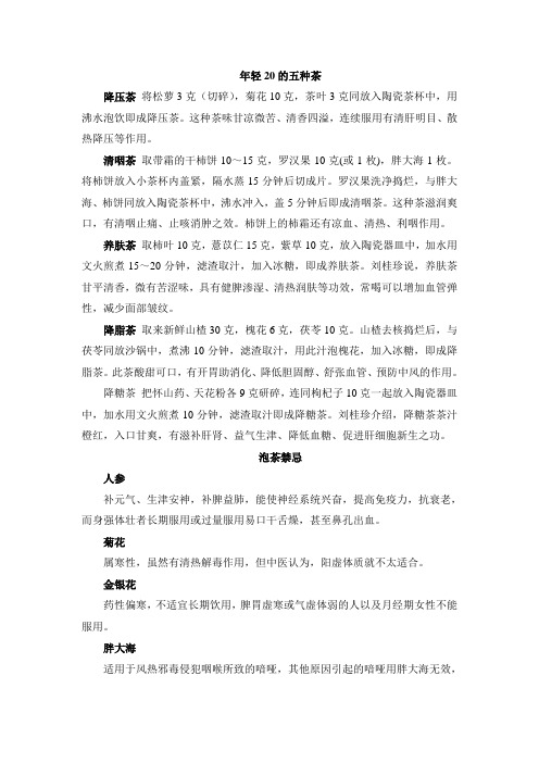 年轻20的五种茶