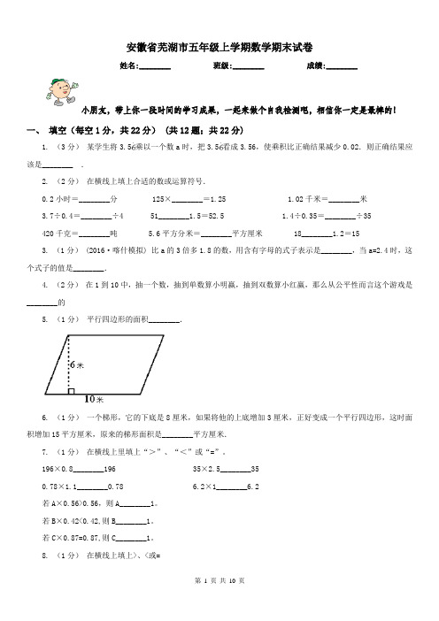 安徽省芜湖市五年级上学期数学期末试卷
