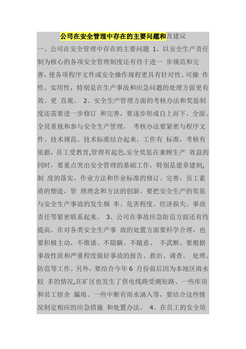 公司在安全管理中存在的主要问题和及建议