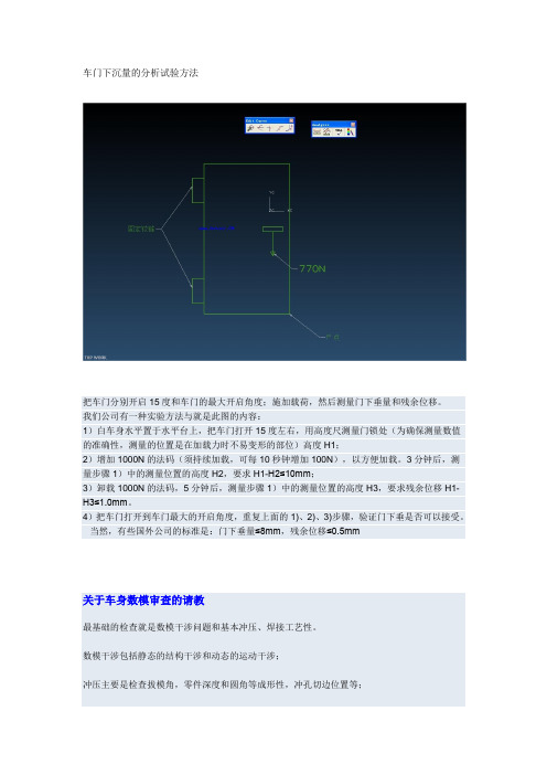 车门下沉量的分析试验方法