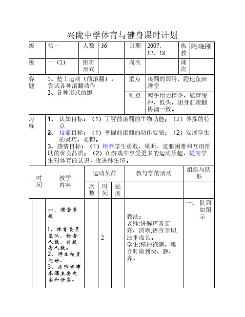 兴陇中学体育与健身课时计划