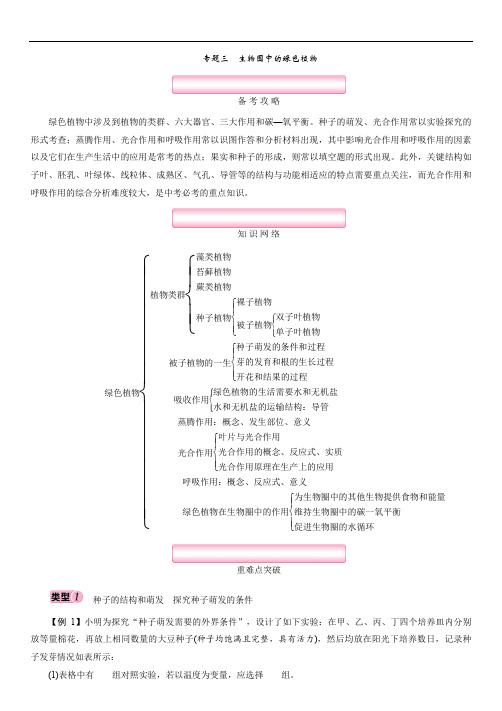 专题3 生物圈中的绿色植物 讲义中考生物突破复习