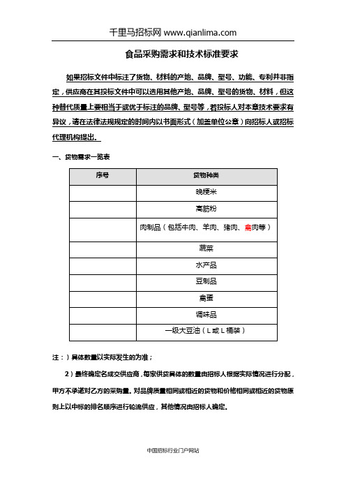 初级中学采购食堂主要食品原材料供应商库项目招投标书范本