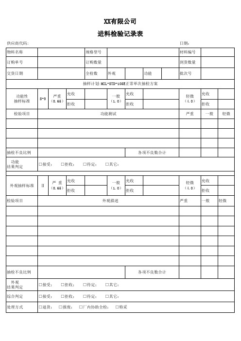 进料检验记录表