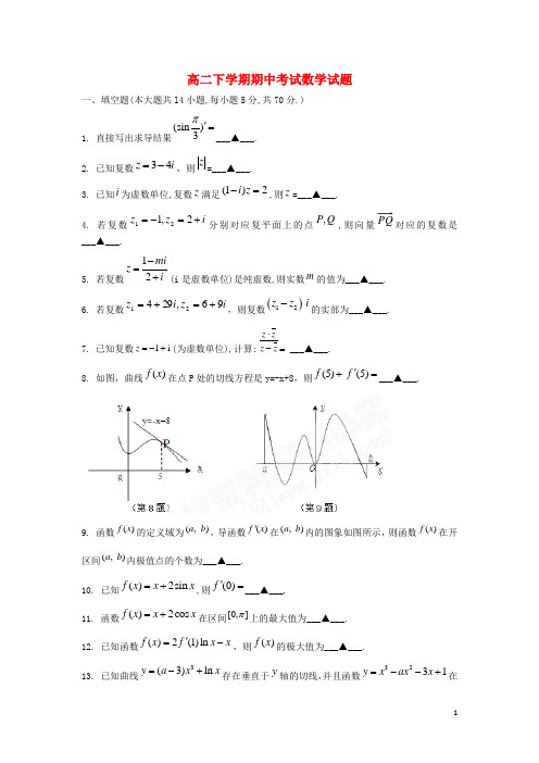 江苏省宿迁市马陵中学高二数学下学期期中试题(无答案)