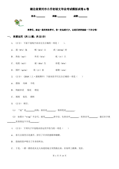 湖北省黄冈市小升初语文毕业考试模拟试卷A卷