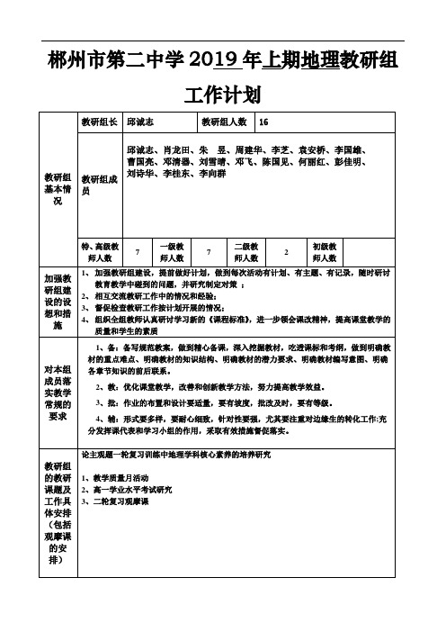 郴州市第二中学2019年上期地理教研组