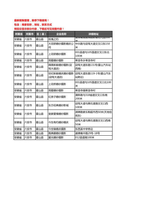 新版安徽省六安市霍山县婚纱摄影企业公司商家户名录单联系方式地址大全15家