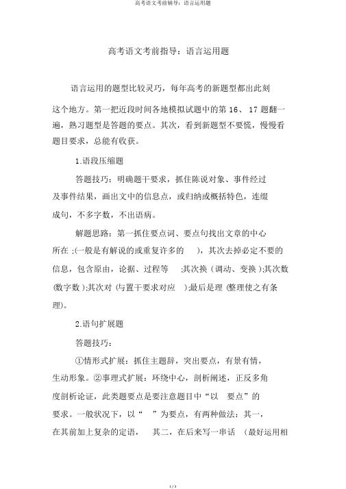 高考语文考前辅导：语言运用题